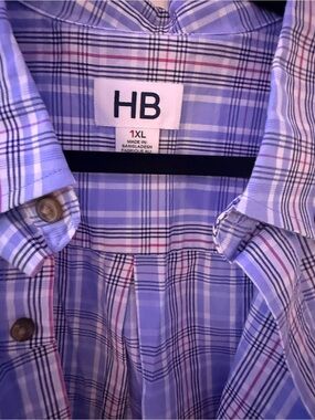 Harbor Bay Light Blue Plaid Short-Sleeve Button-Down Shirt